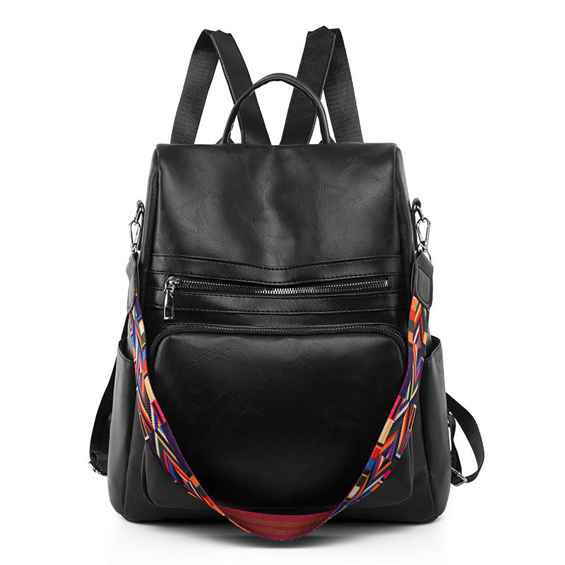 PU Ladies Simple Solid Color Travel Anti-theft Backpack