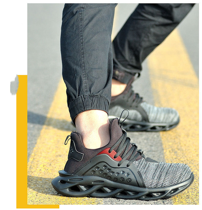 Breathable fly-knit sports and leisure work protective shoes