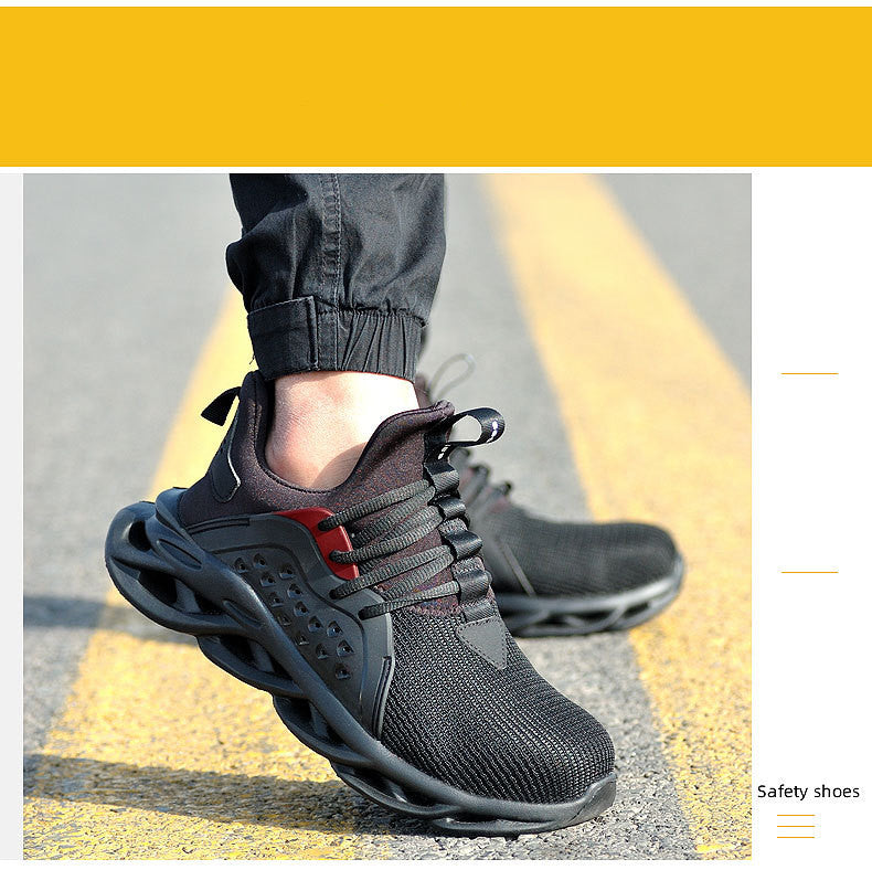 Breathable fly-knit sports and leisure work protective shoes