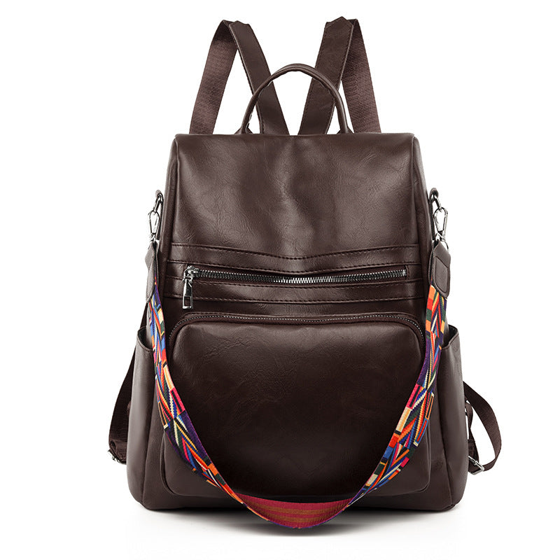 PU Ladies Simple Solid Color Travel Anti-theft Backpack