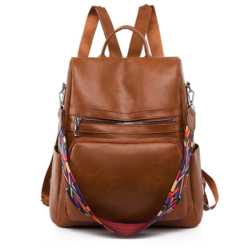 PU Ladies Simple Solid Color Travel Anti-theft Backpack