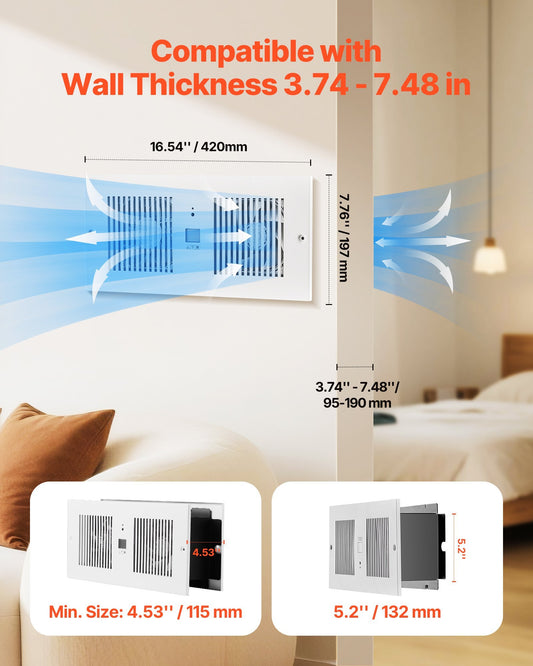 4-Inch Room to Room Fan, 2-in-1 300 CFM Through Wall Fan with Remote Control & Temperature Control, 10-Speed Ventilation Quiet Vent for Kitchen, Living & Laundry Room, Workshop