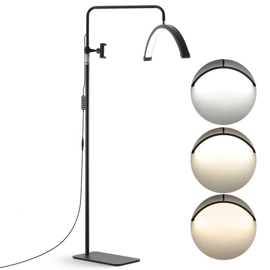 Half Moon Light for Esthetician, 23 inch Dimmable LED Floor Lamp Lash Light for Eyelash Extensions, Arched Eyelash Lamp with Phone Holder, Remote Control, for Beauty, Skincare, Eyebrows, Tattoo