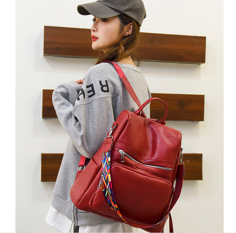 PU Ladies Simple Solid Color Travel Anti-theft Backpack