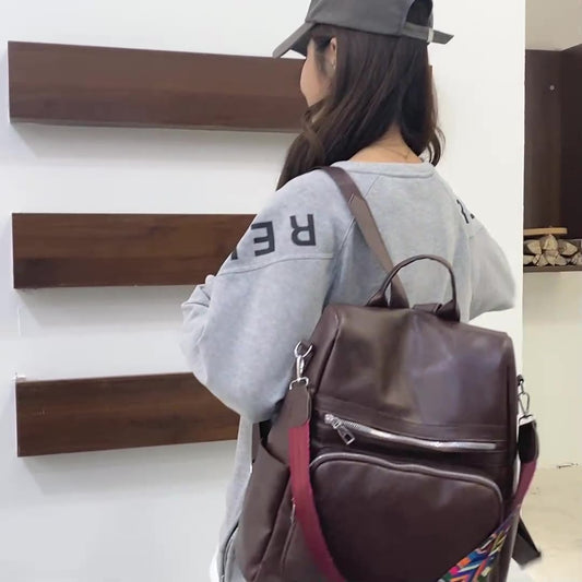 PU Ladies Simple Solid Color Travel Anti-theft Backpack