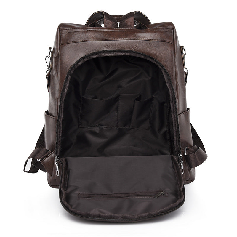 PU Ladies Simple Solid Color Travel Anti-theft Backpack