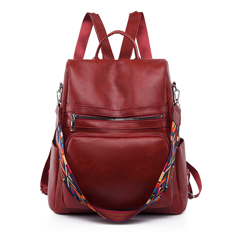 PU Ladies Simple Solid Color Travel Anti-theft Backpack