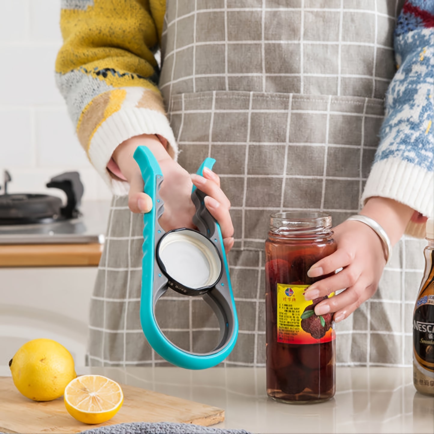 1pc Multifunctional 4-in-1 Jar Opener, Jar Gripper, Lid Opener, Can Opener, Bottle Opener For Arthritic Hands And Weak Hand, Jar Opener For Seniors With Arthritis, 9.06*3.74in/23*9.5cm