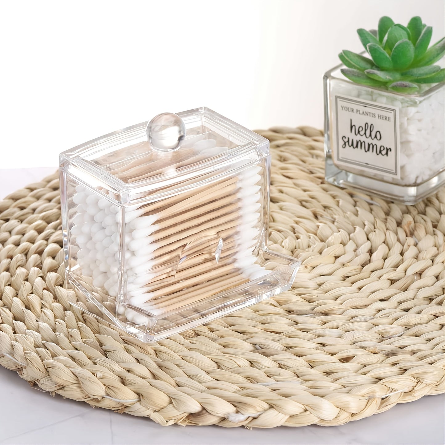 1pc 3.5*3.5in Acrylic Cotton Swabs Storage Holder, Cotton Swabs Box, Cotton Pads Holder