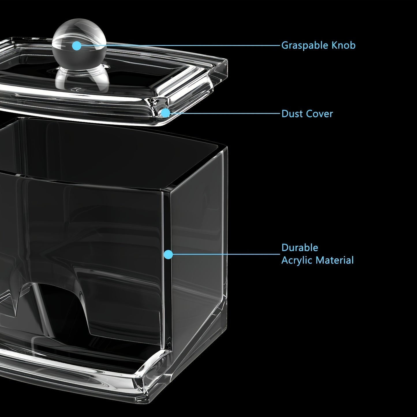 1pc 3.5*3.5in Acrylic Cotton Swabs Storage Holder, Cotton Swabs Box, Cotton Pads Holder