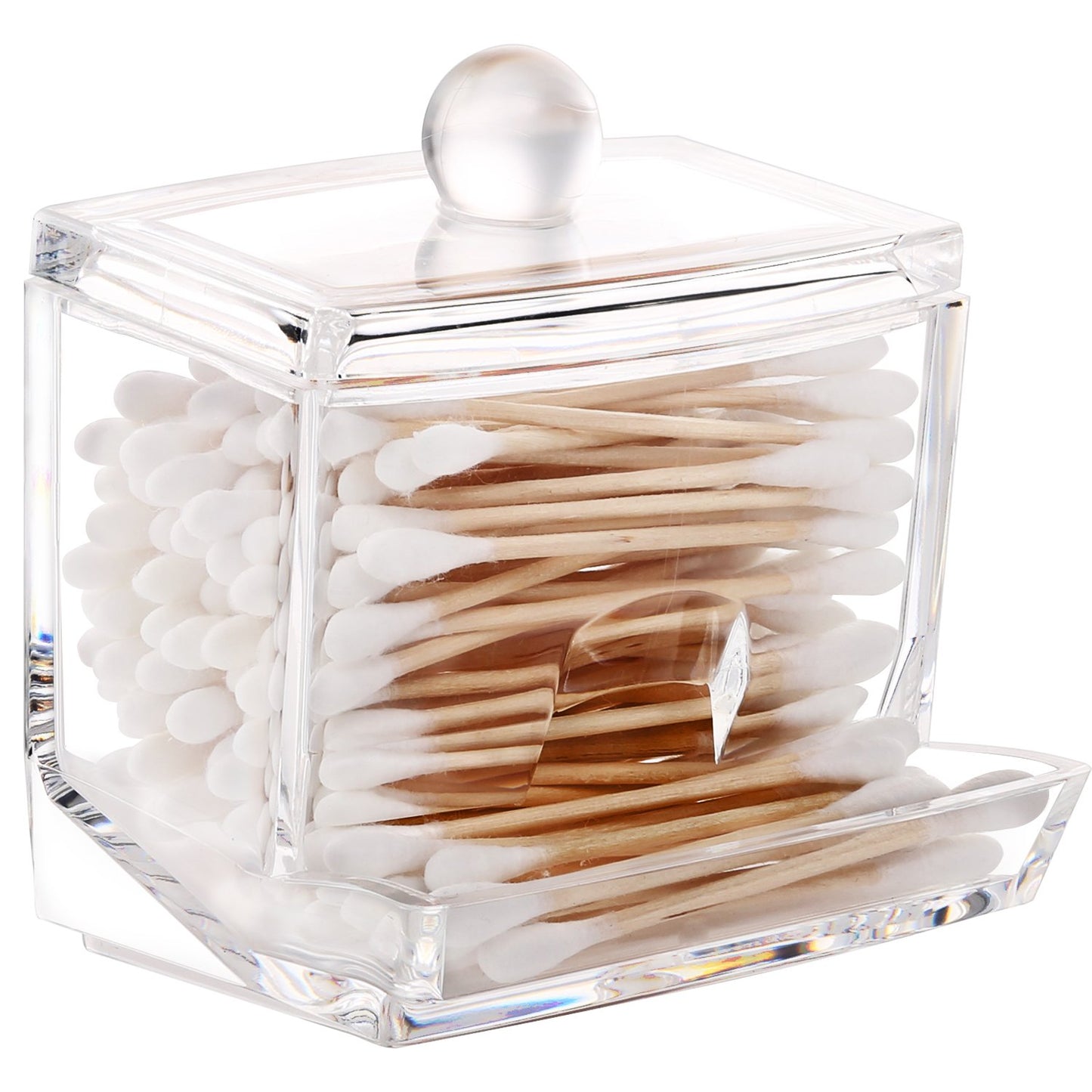 1pc 3.5*3.5in Acrylic Cotton Swabs Storage Holder, Cotton Swabs Box, Cotton Pads Holder